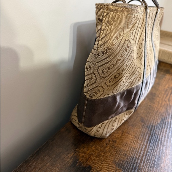 Coach Hamptons Signature Tote F12253 Brown Canvas Leather Trim Shoulder Bag Y2K - Picture 5 of 11
